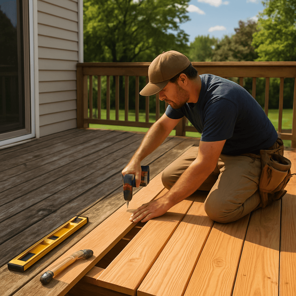 Professional deck repair in Dassel MN - Finesse Carpentry replacing deck boards