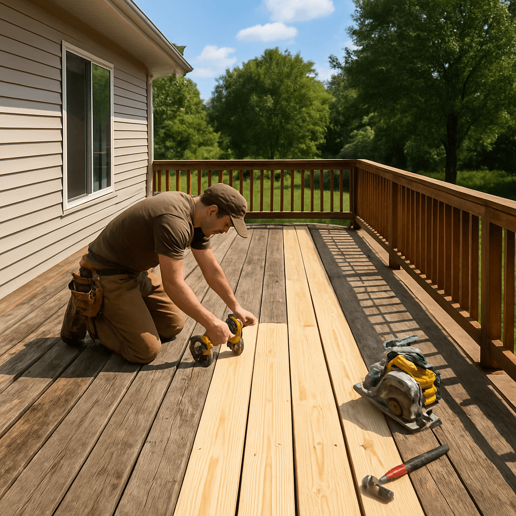 Professional deck repair in Kimball MN - Finesse Carpentry replacing deck boards