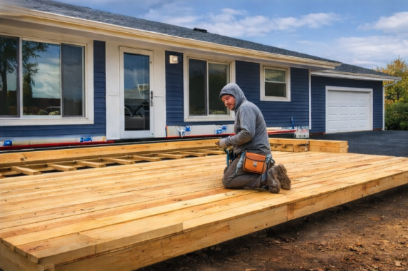 Professional deck construction in progress